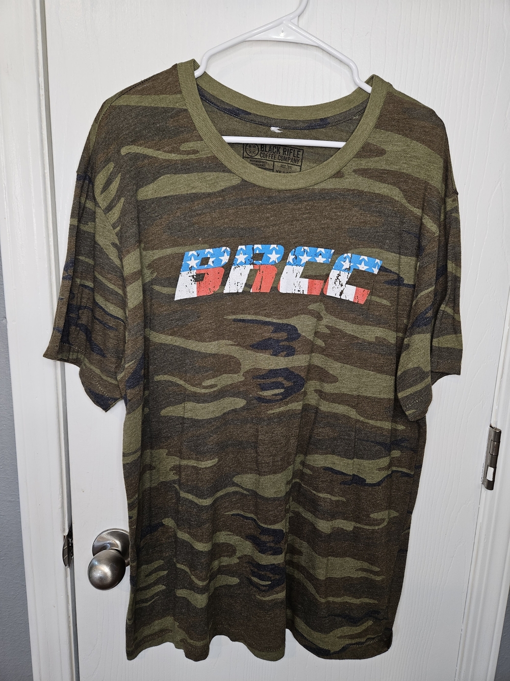 Black Rifle Co. Men's Olive Camo Short Sleeve Tee with Patriotic Print